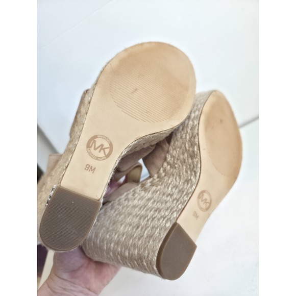 Michael Kors Tan Brown Suede Espadrille Leather Wedge Sandal Shoes 9M - Picture 5 of 7